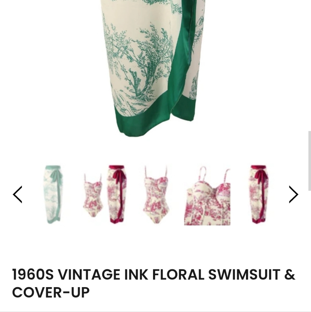 1960'S Vintage Floral Swimsuit & Coverup - Picture 3 of 3